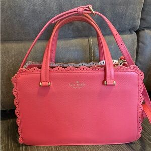 Kate Spade Coral Leather Handbag with Scalloped Edge